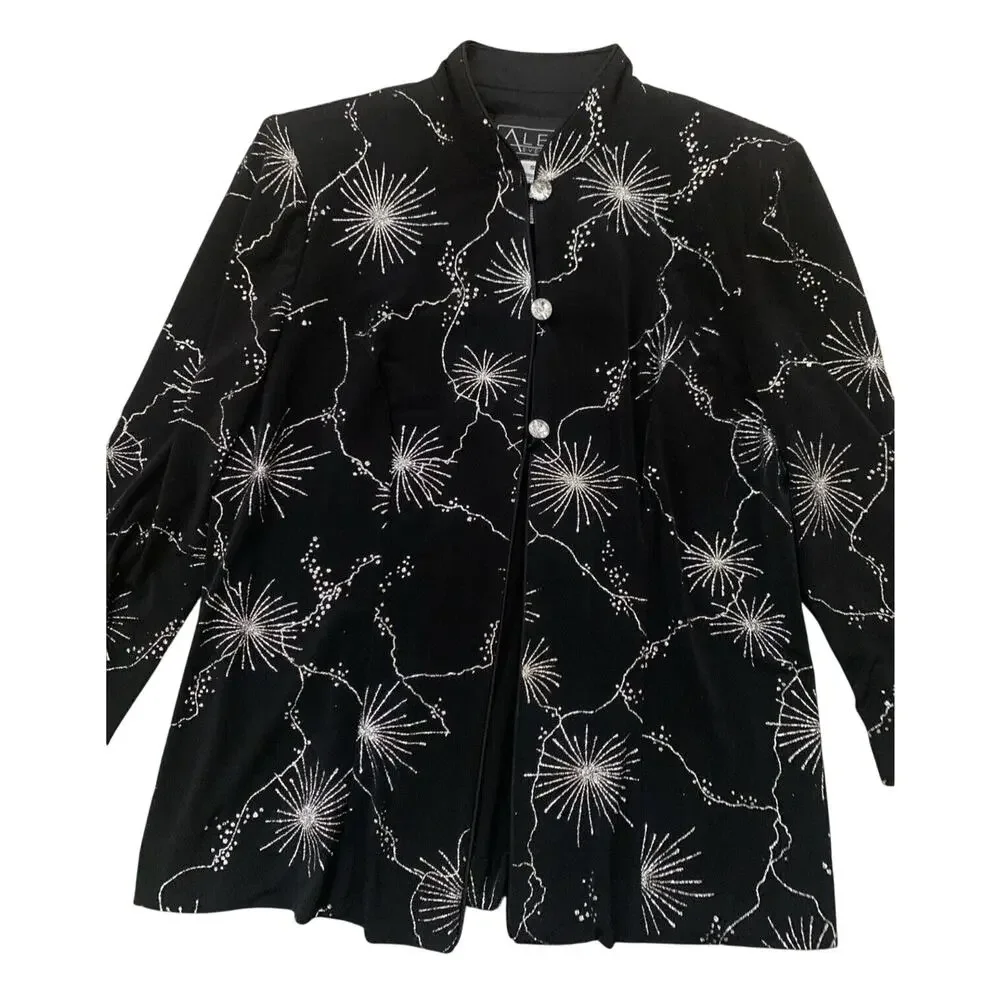 Alex Evenings Womens Black Starburst Velvet Jacket Size Small Whimsigoth Witchy